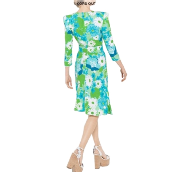 Michael Kors Collection Floral Crepe-Sablé Dress, Teal, Green, Womens 8 NWT - Picture 2 of 10
